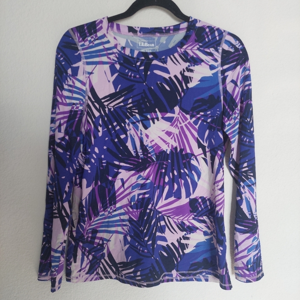 L.L Bean SunSmart UPF 50+ Tropical‎ Print Sun Shirt Size XS